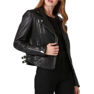 DSTLD Black Leather Motorcycle Jacket